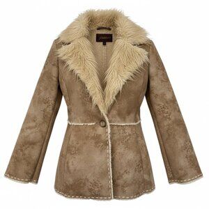 Guess Genuine Suede Penny Lane Shaggy Afghan Coat SZ Sm